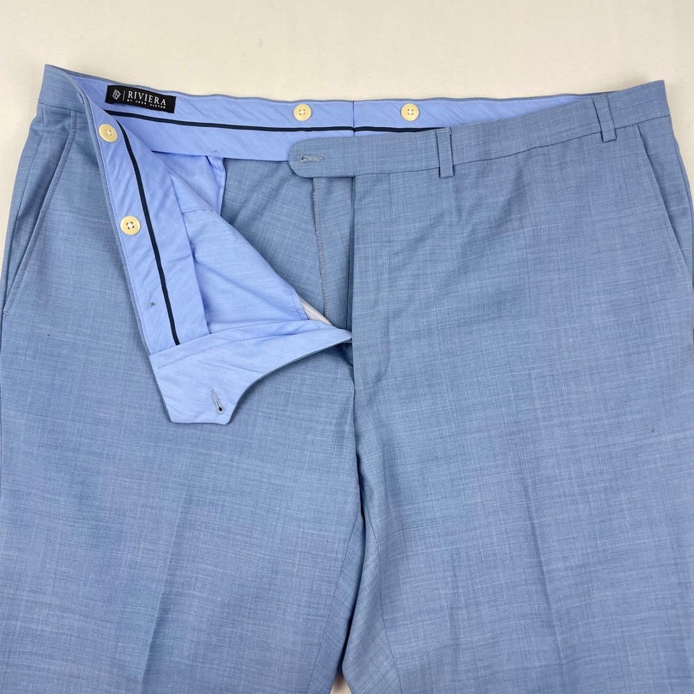 Riviera by Jack Victor Mens 48 Light Blue Wool Blend Flat Front Dress Pants